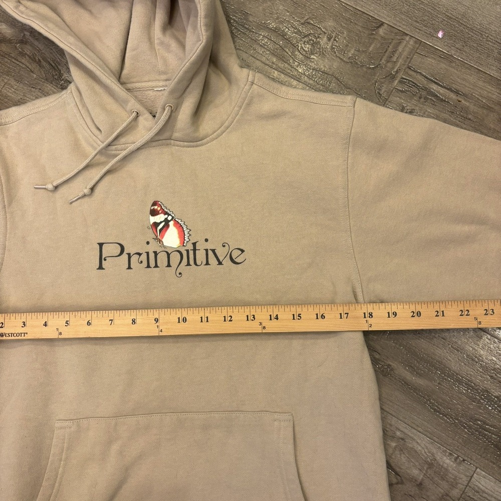 Primitive tan Fleece Hoodie Pullover size small for Men butterfly print - Picture 4 of 8